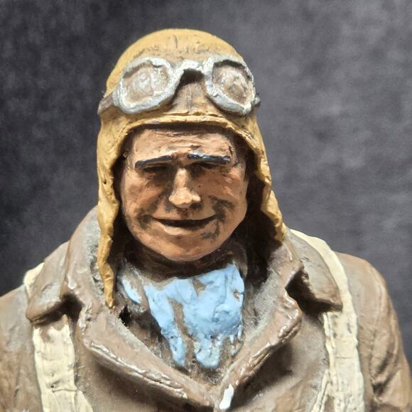Vintage Aviator Pilot Early Flying Man Sculpture Hand Painted by Michael Garman - Picture 2 of 16